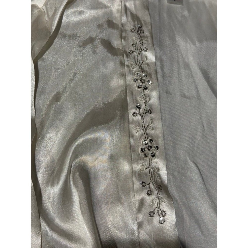 Vintage California Dynasty Ivory Satin Robe L Sequin Ruffle RMD031 No Sash - Picture 3 of 10